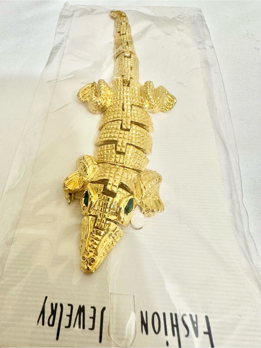 6” Vintage Gold Plated Articulated Alligator Brooch